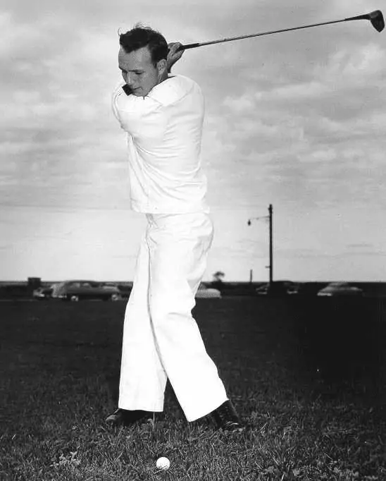 Quotes Arnold Palmer; article with photo of him hitting a ball in a coastguard uniform.