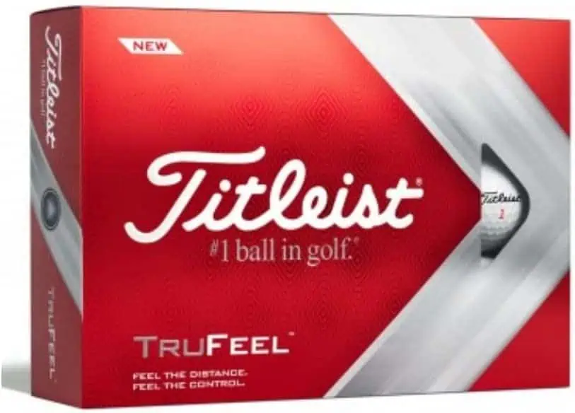 Best Golf Ball for Senior Women, photo shows Titleist TruFeel Red Box of golf balls. 