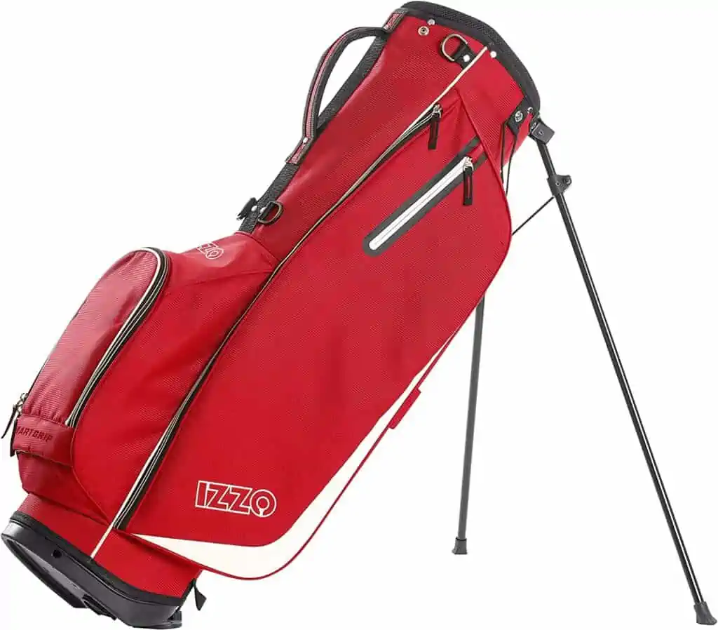Moderately Priced Golf Gift: Lite Golf Bag. Izzo Ultra Lite Stand Bag.  Red color bag. retirement golf gift