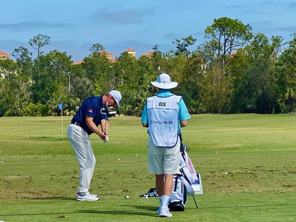Photo of Ernie Els practicing on the PGA Tour Champions in Naples, Florida. 
