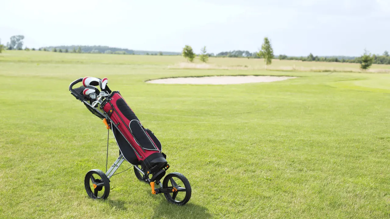 lightweight golf bag on a push pull cart