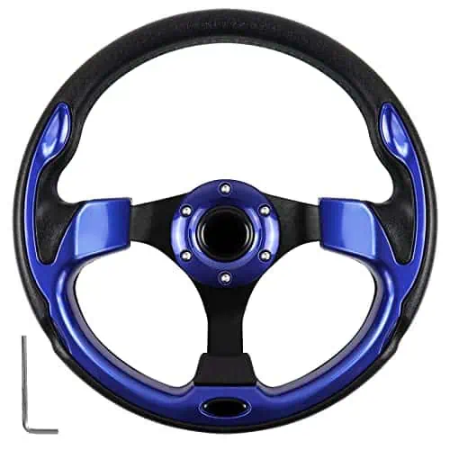 MOTAFAR Steering Wheel, Best Steering Wheel For Golf Carts, one of the amazon golf cart accessories shown in blue.