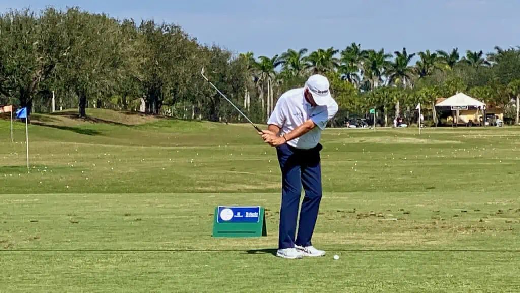 fred couples shown practicing golf swing exercises for seniors at the PGA Senior Tour in Naples FL 