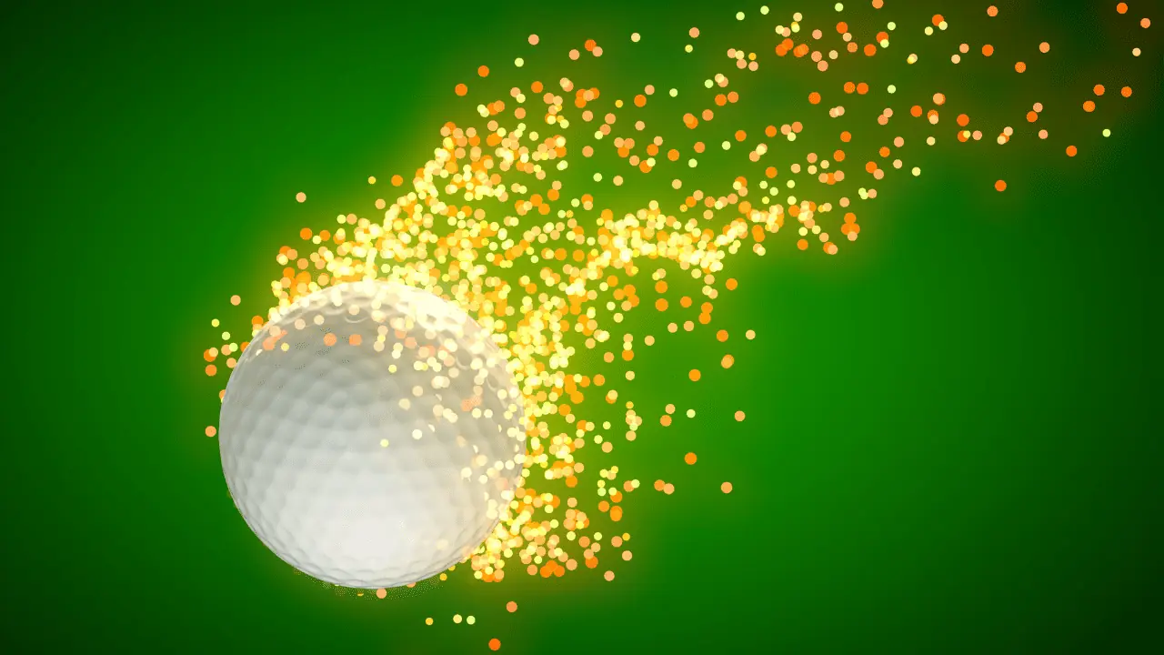 flying golf ball with sparks around it