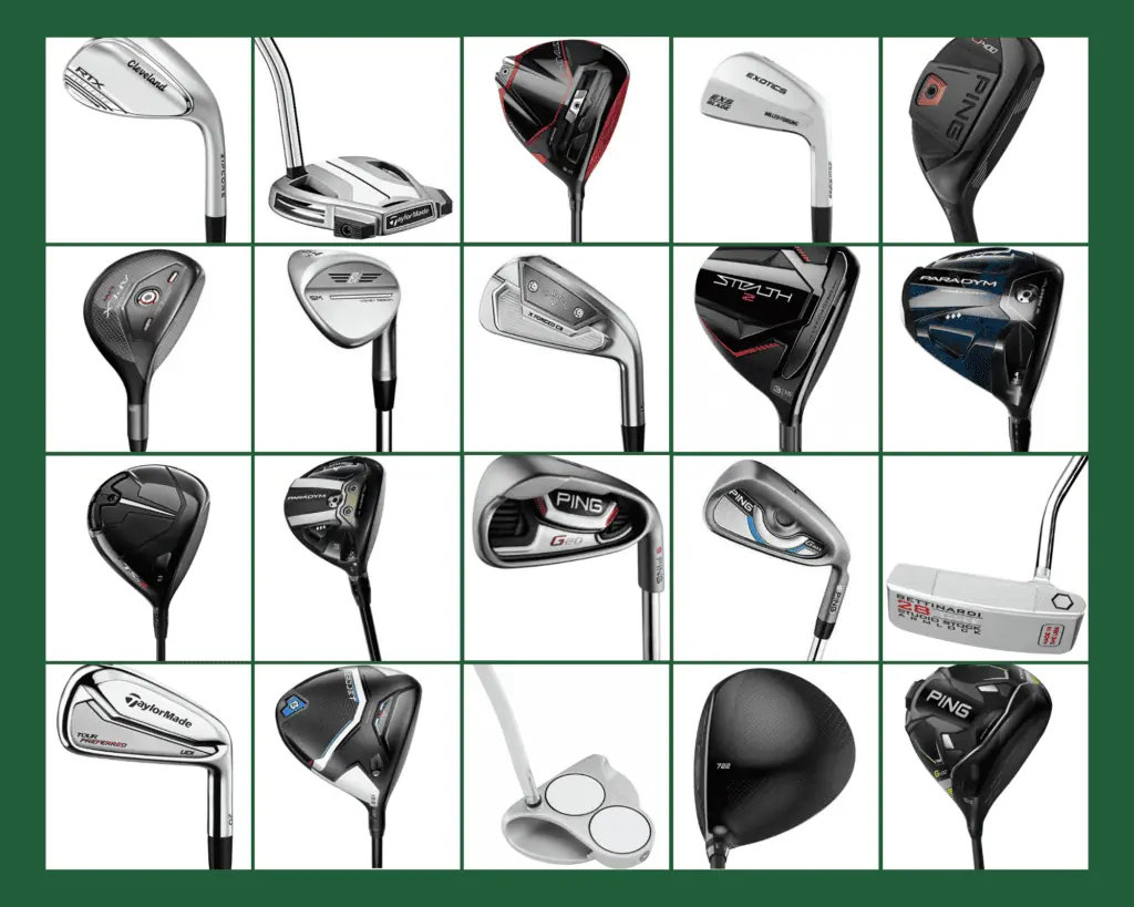 Collage of photos of golf clubs that the pros use