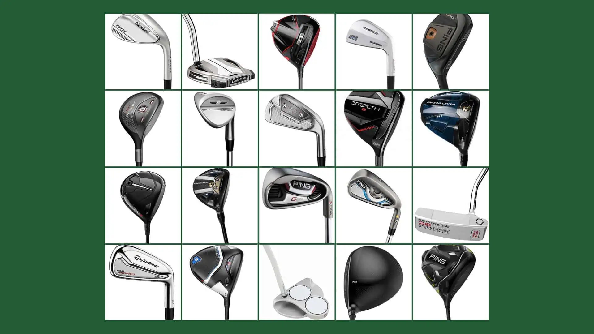 Golf clubs that pros use shown in a collage.