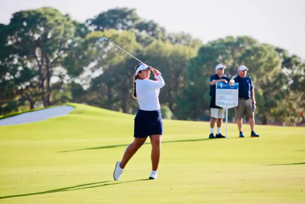 The Annika Tournament showed winner Lilia Vu on the 18th hole coming in for victory.