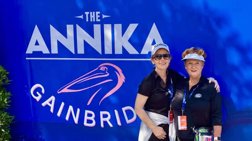 Erin and senior golf writer, colleen at a golf tournament called The Annika.