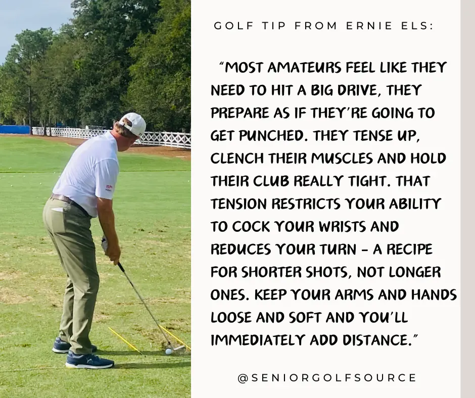 photo of Ernie Els and quote giving advice to amateur golfers.