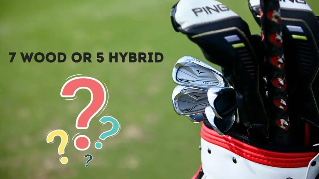 7 wood vs 5 hybrid showing a question mark and a golf club bag
