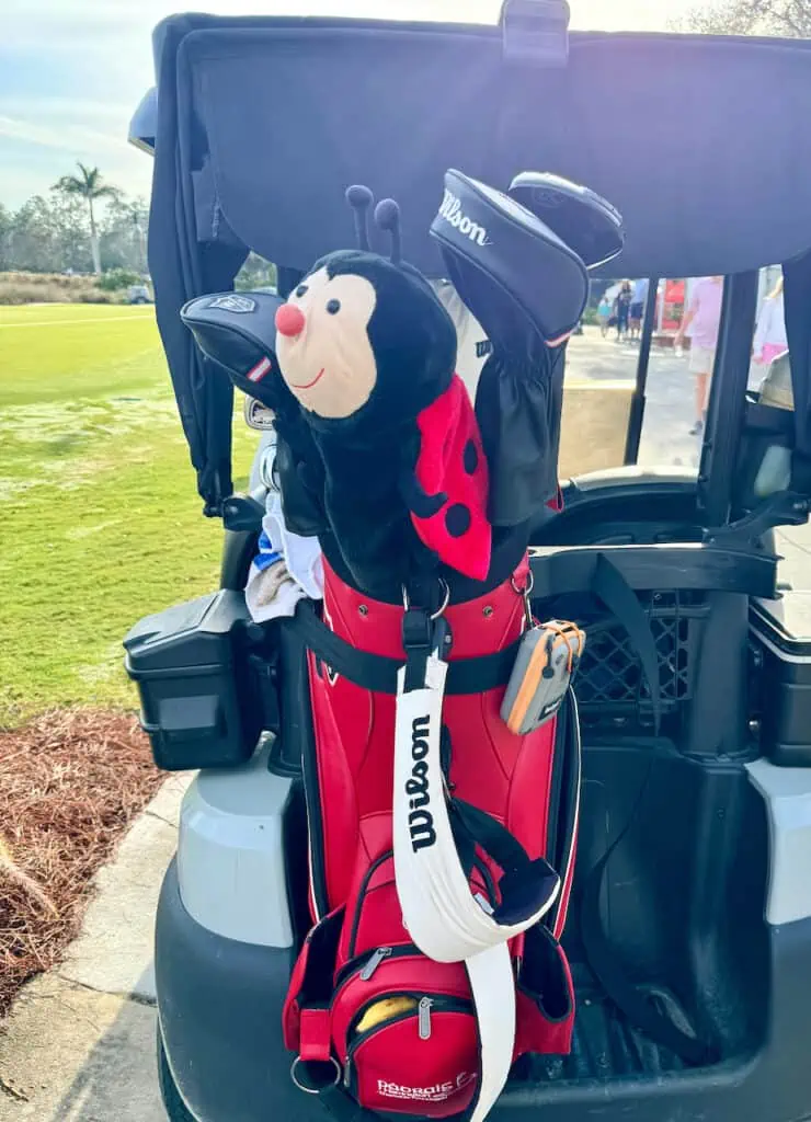 Padraig Harrington WITB showing his golf bag on his golf cart at the Chubb Classic in 2024