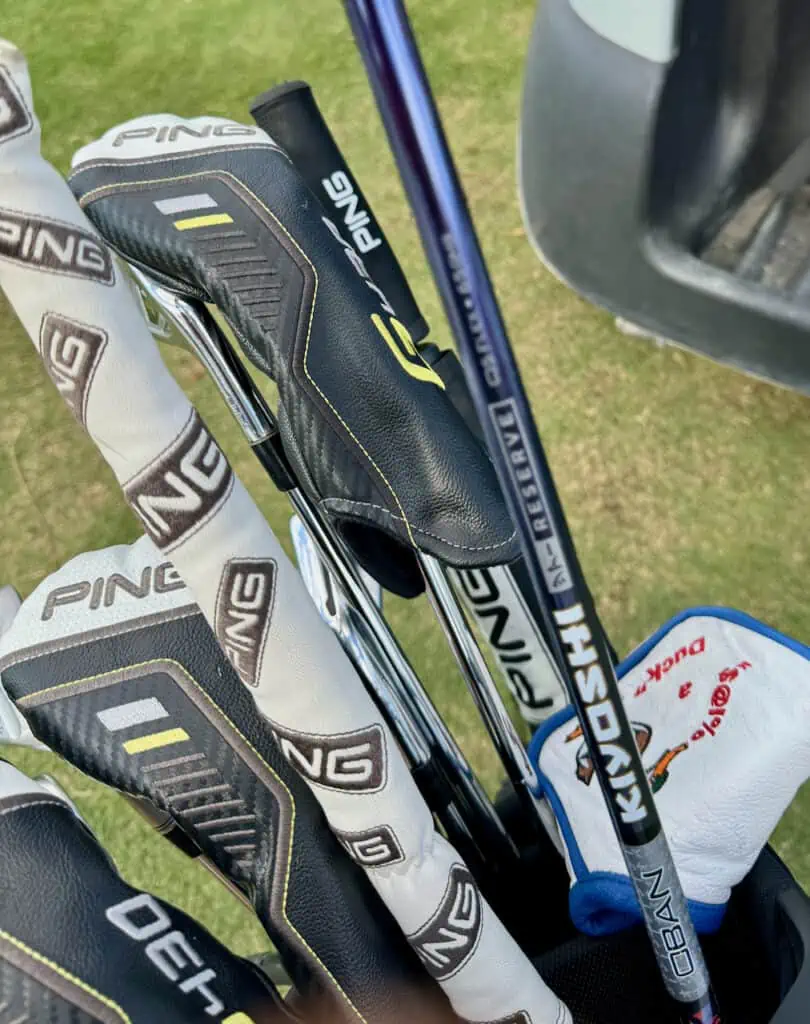 Paul Broadhurst WITB Ping G425 LST Driver golf shaft. Showing close up photo taken by Senior Golf Source.