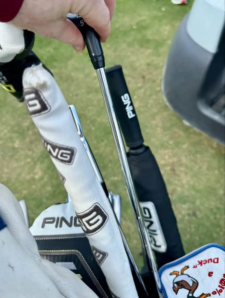 Ping G410 Hybrid showing the steel shaft from Paul Broadhurst Golf Bag by Senior Golf Source
