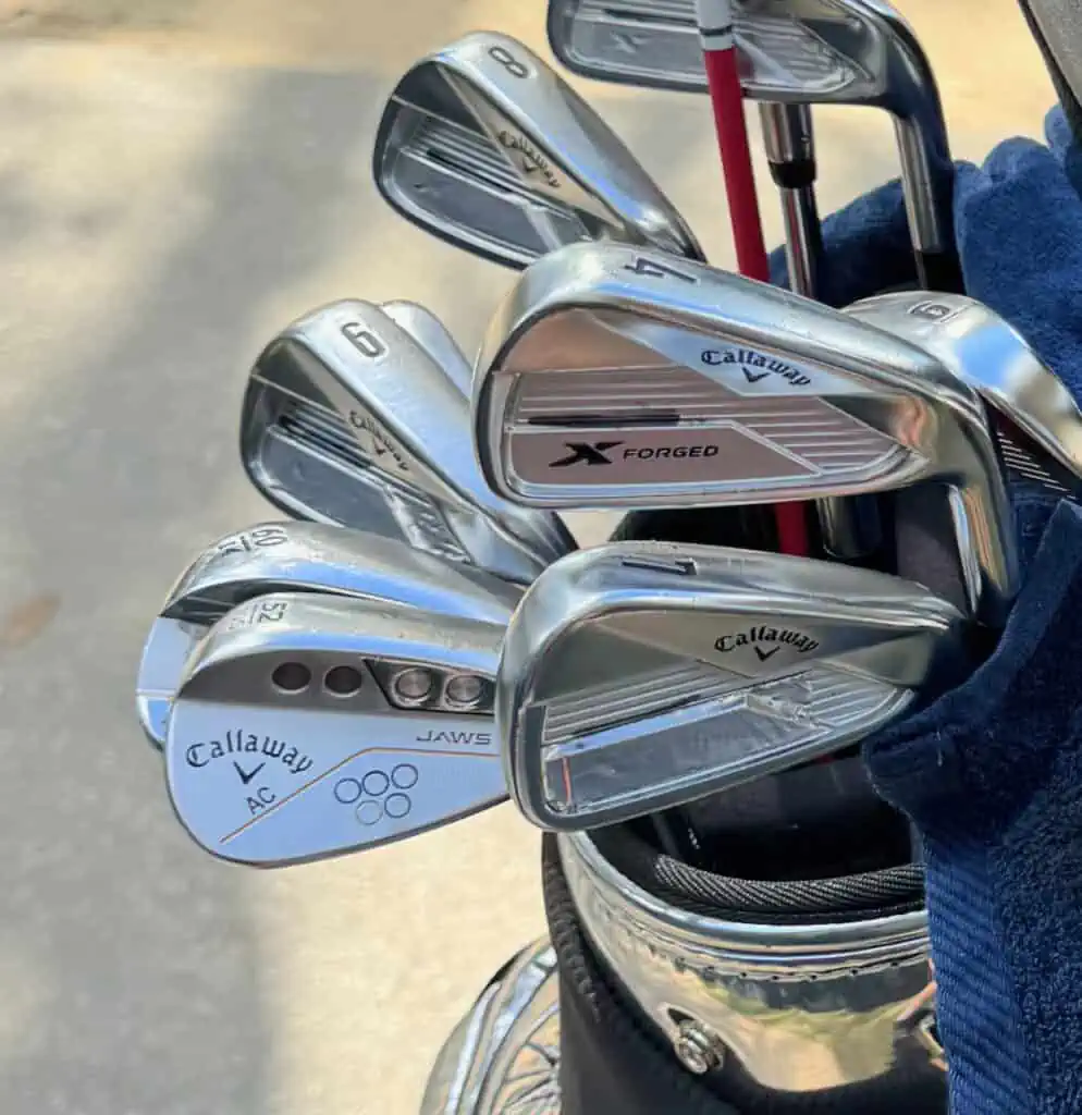 Callaway MD5 JAWS Wedge in Alex Cejka's golf bag with his initials inscribed on it.  