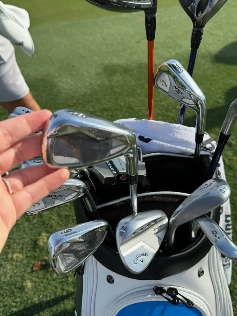 Callaway Apex Pro Forged Irons showing his lead tape covered irons in Lee Janzen what's in the bag.