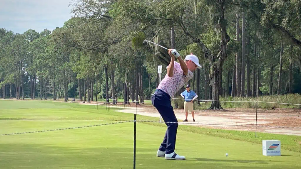 Steve Alker hitting from the tee box in Jacksonville, FL taken by Senior Golf Source