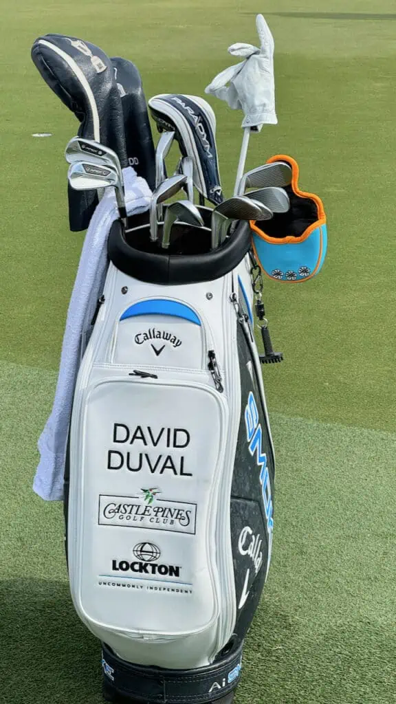 David Duval's golf bag 2024 showing it with his day and Paradym Smoke logo.