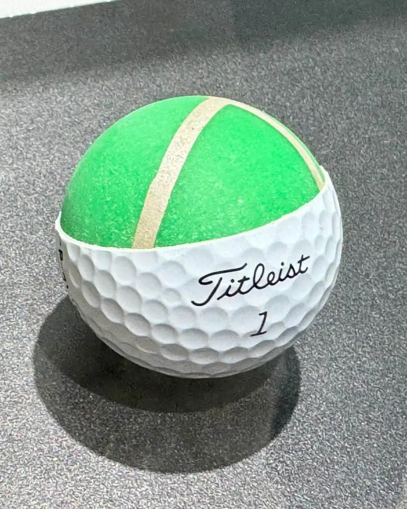 Showing a photo by Senior Golf Source of the core inside the Titleist golf ball.