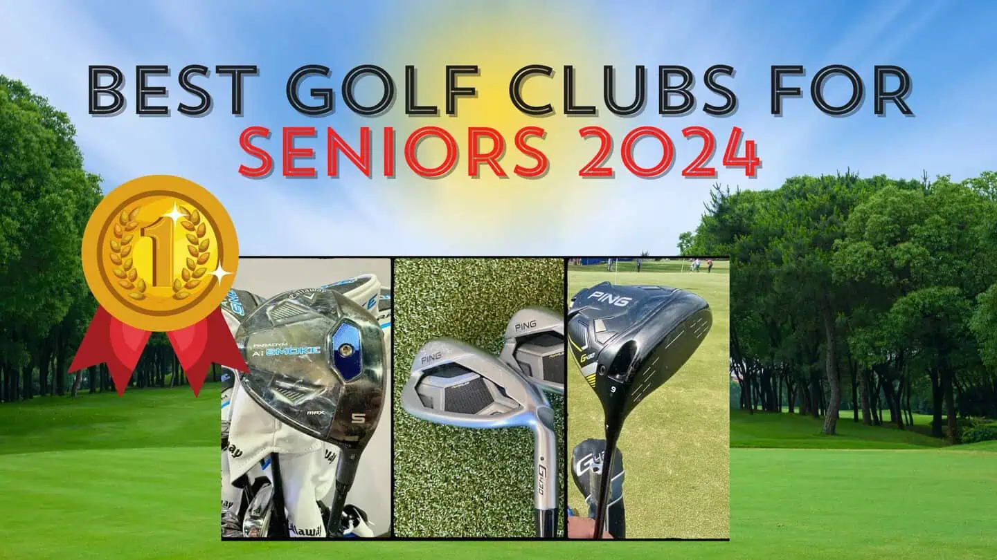 best golf clubs for seniors 2024 showing a collage of a few of the best golf clubs.