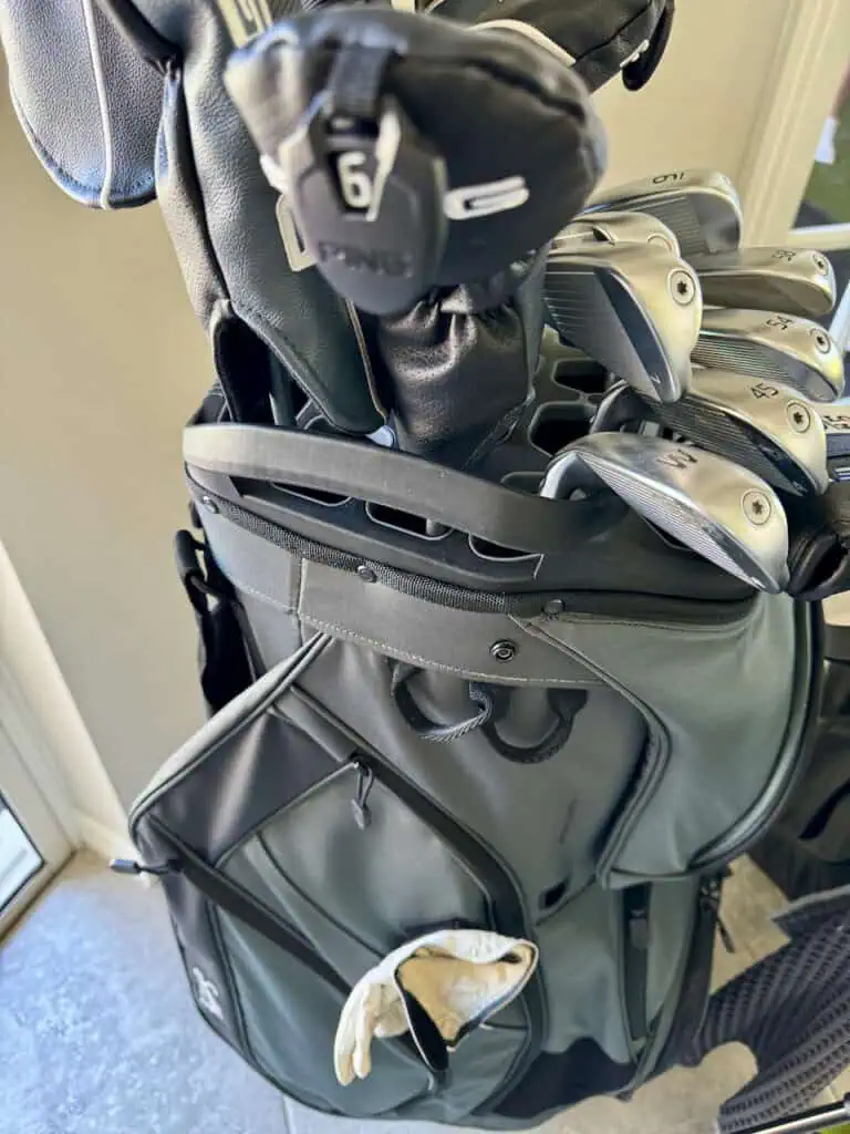 Sunday Golf Big Rig Cart Bag  showing it with golf clubs 