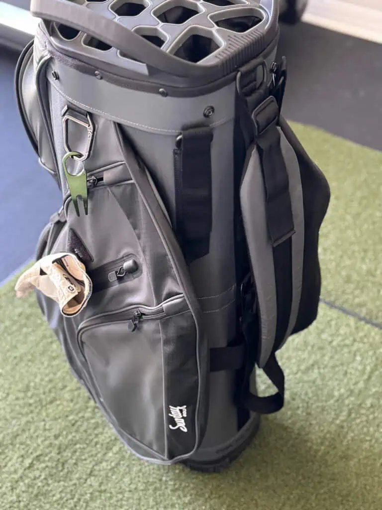 Sunday Golf Big Rig Cart Bag showing a profile view with strps