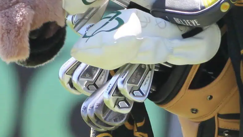 TaylorMade Hi-Toe RAW showing the wedges in his bag